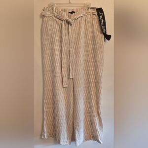 Beau Dawson Linen Rayon Blend Wide Leg Pull On Tan Cream Pants XL NWT